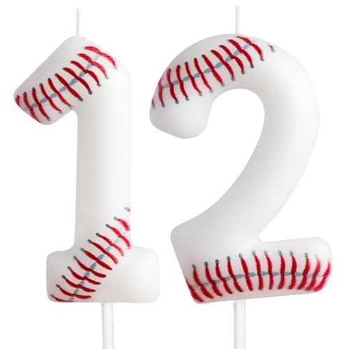 ZHIHUI Birthday Candle, Baseball Birthday Number Candles, Baseball Themed Candle Cake Topper for Boys Girls Kids Birthday Cake Topper Reunions Theme Party Supplies (Number 12)