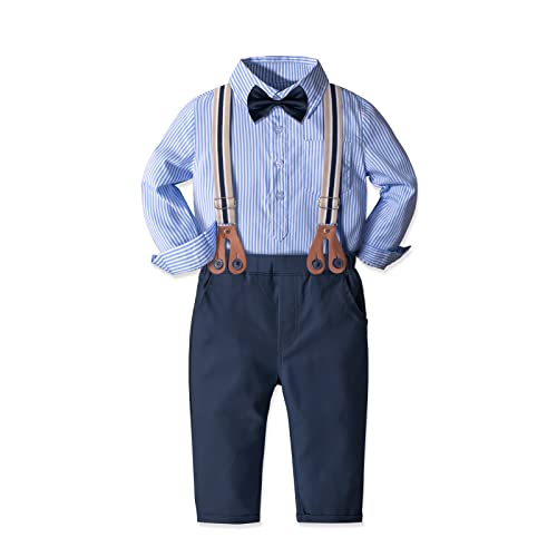 Image of Yilaku Toddler Baby Boy Clothes Gentleman Wedding Outfits, Formal Dress Shirt with Bowtie + Suspender 3 Monthes-4 Years
