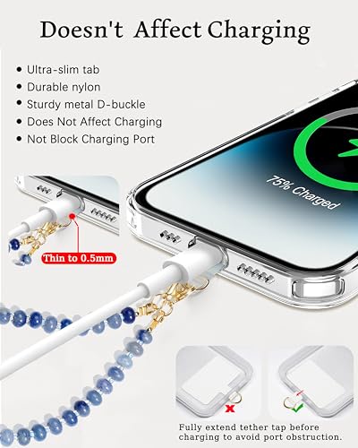 Image of Marble Beaded Phone Wrist Strap for Women, Detachable Design