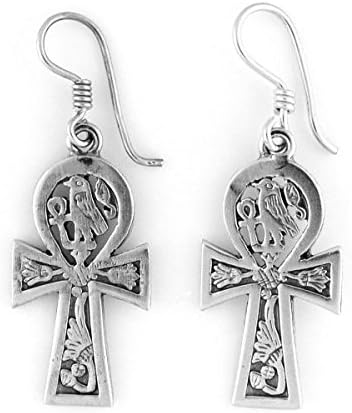 Egyptian Jewelry Silver Horus Ankh Earrings
