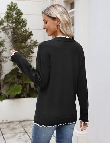 Image of Zeagoo Women's 2026 Fall V Neck Sweater Long Sleeve Lightweight Knit Tops