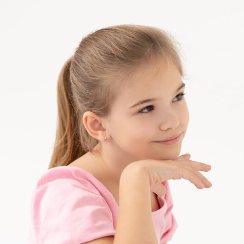 925 Sterling Silver Heart Enamel Huggie Hoop Earrings With Clear CZ - Glimmering Heart Themed Hoops For Toddlers and Little Girls2