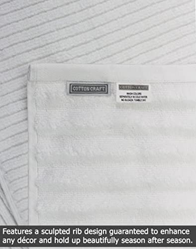 Cotton Craft 6 Piece Towel Set - Sculpted Super Zero Twist Plush 100% Cotton Ribbed Bathroom Towel Set - Soft Absorbent Textured Luxury Hotel Spa Gift - 2 Bath Towel, 2 Hand Towel, 2 Washcloth - White #TOP1