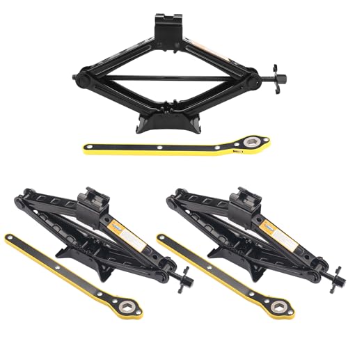 Image of 3 Set 2 Ton Scissor Jack for Car, with Hand Crank Portable Repair Tool Rust-Resistant for auto, SUV, Trailer, Station Wagon, by GENHAKON.