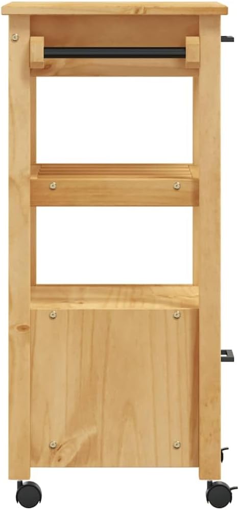 vidaXL Solid Pine Wood Kitchen Trolley - Rolling Cart with Drawers, Shelves, Hooks, Brown Honey Wax Finish, 18.9x15.7x35.4 in, Versatile Use