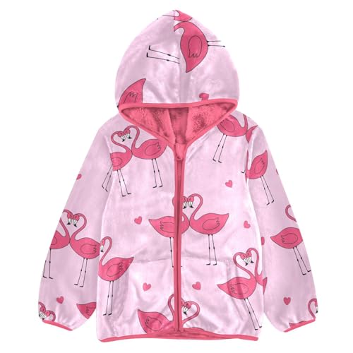 OTVEE Two Pink Flamingos Valentine Kids Hoodie Jacket Fall Spring Full Zip Warm Outwear Coat