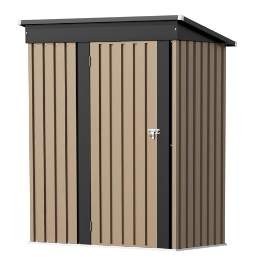 Image of GUNJI 5 x 3 FT Shed Outdoor Storage Shed Metal Garden Shed with Lockable Door Outside Waterproof Tool Shed for Backyard, Patio, Lawn (Brown)