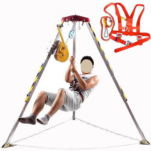 HDYZJQ Confined Space Tripod Kit with Safe Belt - 1200LBS/1800LBS Winch Aluminum Rescue Tripod for Working in High Places - Telescopic Safety Manhole Rescue Tripod(1200 LBS Winch)