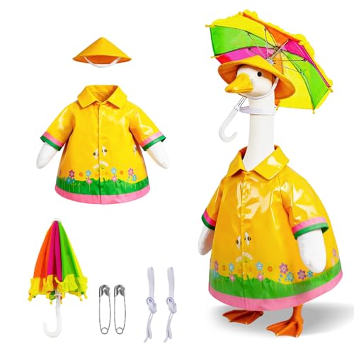 Joyxzacp Raincoat Porch Goose Outfits Yellow Raincoats Costume with Umbrella for 23 Inch Lawn Goose Yard Goose Clothes Rain Jacket Umbrella Hat Outfit for Patio Yard Decor (Raincoat)
