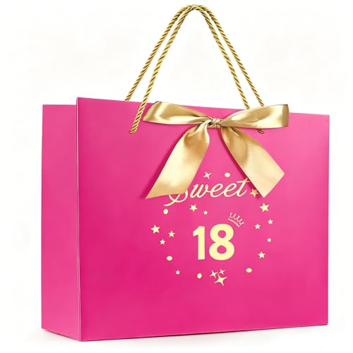 Yiran Sweet 18 Gift Bags, 18th Birthday Gift Bags with Hands, Rose Gift Wrapping Paper Bag, 18th Birthday Party Anniversary Decorations