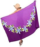 LA LEELA Mujer Pareo Largo con diseño de Pareo de Playa Multiusos Violeta, Floral_19 Talla única