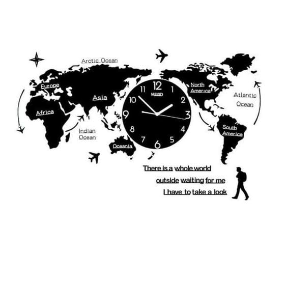 World Map Wall Clock - Large Black - Enhance Your Home Decor with a Stylish Timepiece