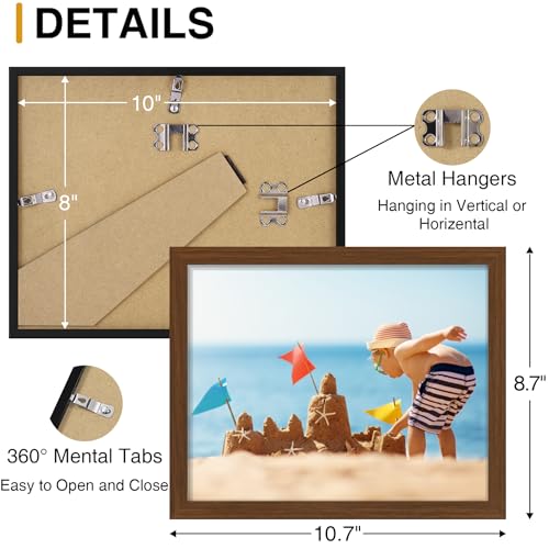 decorUhome 8x10 Picture Frames Collage Wall Decor, Display 2Pcs 4x6 Photos with Mat or 1Pcs 8x10 Unmatted, 2 4x6 Collage Picture Frames for Wall Mounting, Brown
