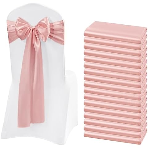 Lykoow 60 Pcs Satin Chair Sashes Rose Gold Satin Chair Sashes Chair Decorative for Wedding Reception Party Hotel Home Kitchen Decoration(Rose Gold) Cover
