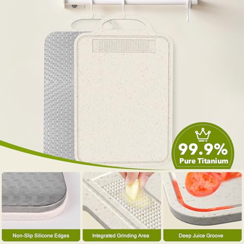 Tabla de Cortar Titanium para Cocina, Doble Cara con Titanio Puro y PP de Paja de Trigo, Fácil de Limpiar y Antideslizante, 14 x 10 Pulgadas miniatura 6