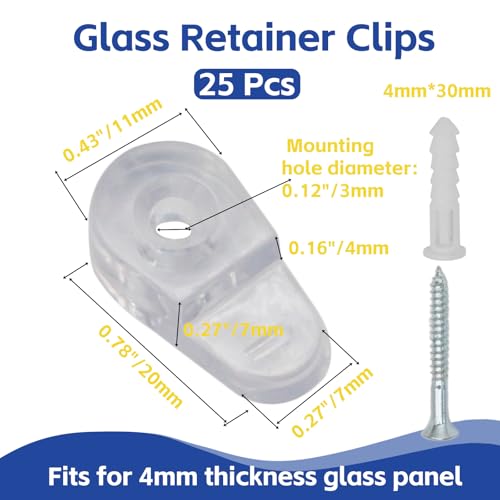 Image of 25pcs Glass Retainer Clips, Plastic Mirror Holder Clips, Clear Mirror Mounting Clips Hanging Hardware for Fixing Window Glass Cabinet Door