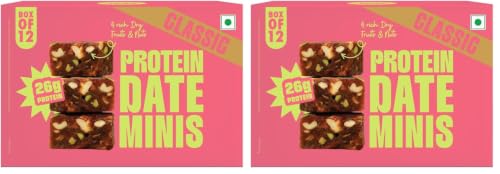 Image of Yogabar Date Minis | 3g Protein per Bite | Made with Dates, Almonds, Cashews & Pistachios | Naturally Sweetened with Dates & Honey | No Refined Sugar | High Fiber Snack | No Added Preservatives | Pack of 24