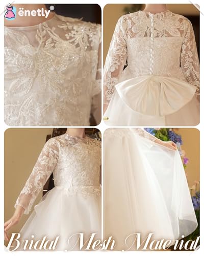 Long Sleeve Flower Girl Dresses for Wedding Tulle Floral Applique First Communion Dress for Girls4