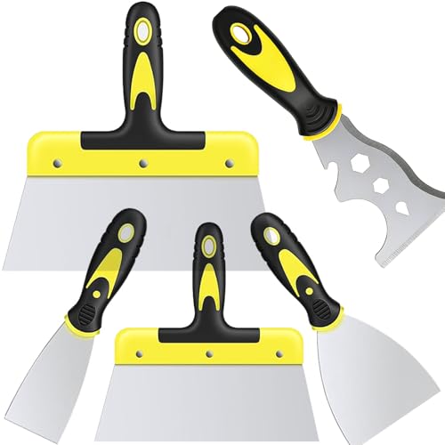 xzhouhe 5 Pièces spatule enduit,spatules de peintre en acier inoxydable avec manche en plastique, Couteau à Enduire Spatule Enduit avec Trou de Suspension, pour papier peint et murs spatule bricolage