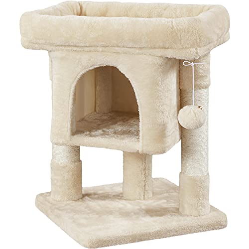 Topeakmart Cat Tree with Extra Large Plush Perch, Soft Cat Condo & Sisal-Covered Scratching Posts for Large Cats, Kittens Cats, 23.5 Inches, Beige