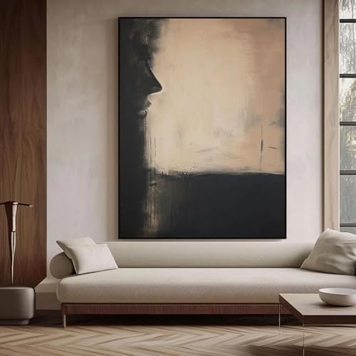 Pintura abstracta negro y beige Wabi-Sabi de 80x120cm para dar calidez a paredes vacías 2