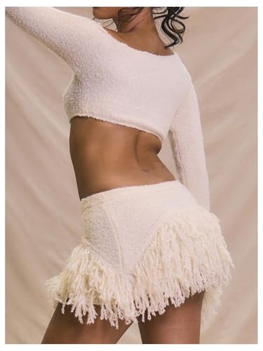 MakeMeChic Women's Boat Neck Long Sleeve Sweater Fringe Slim Fitted Y2K Knitted Crop Tops2