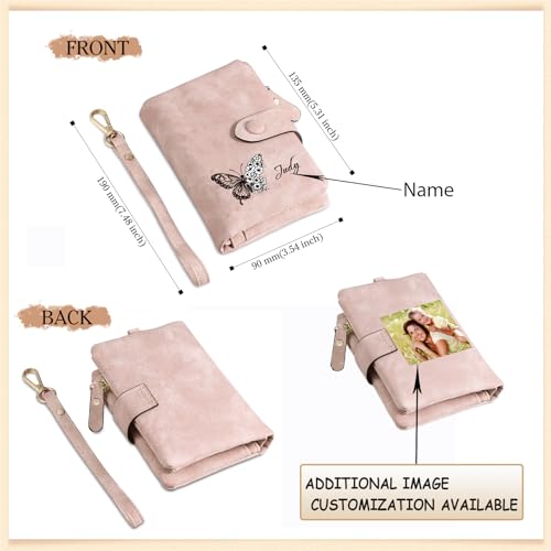 Initial Butterfly Wallet for Women Personalized Name Small Wriststrap Wallets Woman Custom Ladies Leather Mini Wallet Birthday Christmas Valentines Mothers Day Gift2