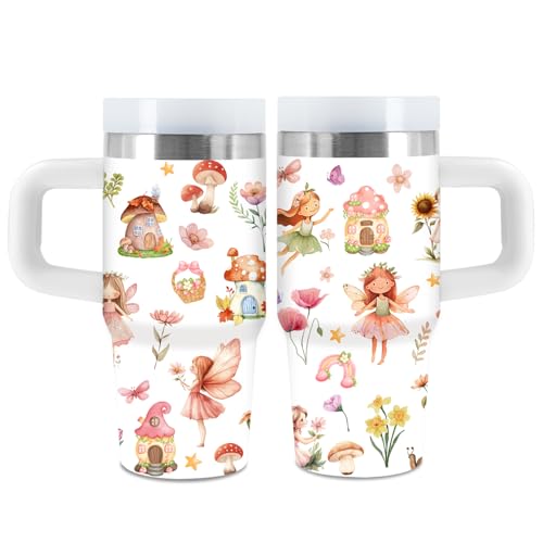 Fairy Gifts for Girls - 14 Oz Kids Tumbler with Handle and Straw, Stainless Steel Vacuum Insulated Tumbler, Sweatproof, for Sports, School, Travel - Birthday Gifts for Children Girls Cups(1pc) by xiiai - Used condition - US$12.78