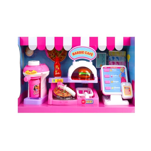 Image of Barbie Cafe Pizza Set for Kids by Genie's Toy Bus I Pretend Play Toy Set for I Electronic ATM Machine I Let's Play Cafe Pizza Set with Coffee Maker, Dining Table, etc I Toy for Age 3+