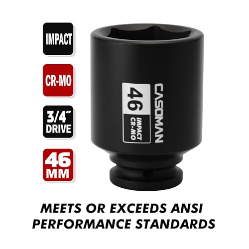 Image of CASOMAN 3 /4 inchDrive Deep Impact Socket-46mm, Jumbo Impact Socket, Metric, 6-Point, CR-MO, Black Phosphate Finish