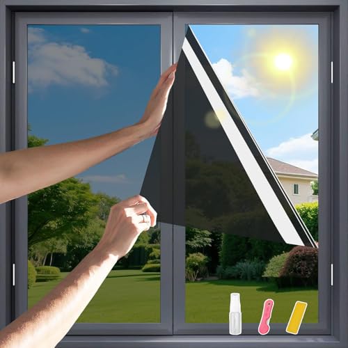 Ksiin 40x500cm Papel Ventana Negro Térmico, Película Estática Sin Pegamento