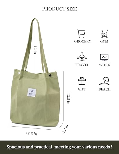 Image of TOPASION Cute Corduroy Tote Bag Canvas Shoulder Handbags for Women Travel Shopping