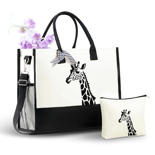 Image of InnoBeta Giraffe Gifts for Women, Giraffe Tote Bag with Top Zipper Closure and Shoulder Strap for Christmas, Birthday, and Every Special Occasion