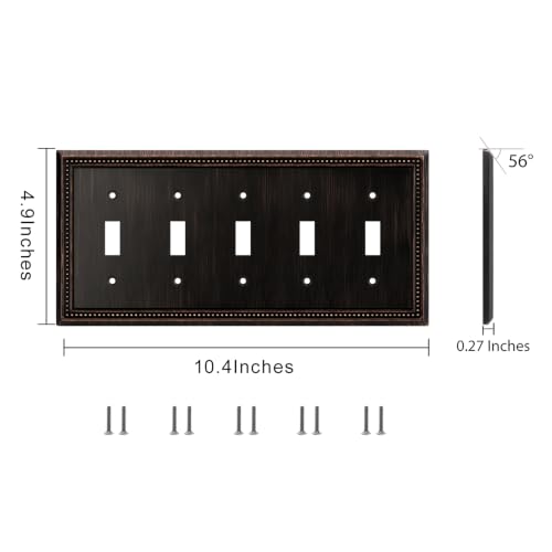 Image of Henne Bery Sunken Pearls Heavy Duty Decorative Wall Plate Switch Plate Outlet Cover (5-Gang Toggle, Aged Bronze)
