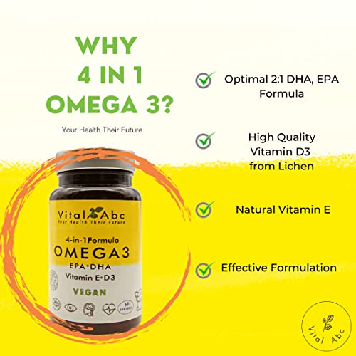VEGAN OMEGA 3, 4in1 Omega 3 EPA+DPA+Vit.D3 ( van Korstmos ) + Natuurlijk Vit.E - Algenolie - Ondersteunt hart, hersenen… - Image 7