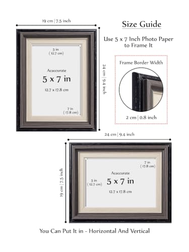 Image of GOLDEN PEACOCK 5x7 Inch PVC Photo Frame with Glass, Black & Walnut Brown Wood Texture Finish | Tabletop & Wall Mount Picture Frame for Home, Office & Gift Display