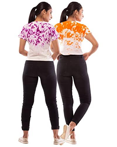 Image of Lappen Fashion Combo of Tie Dye Printed Crop Top | Cotton Round Neck Half Sleeve | Ladies Short | Sprayed T-Shirts | Regular fit Top