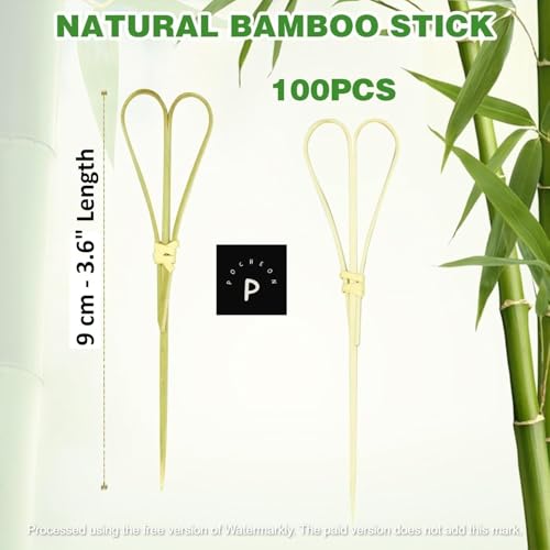 Pocheon® - Heart Shaped Bamboo Toothpicks Skewers Cocktail Knot Picks for Peach Drink Sticks Decorative Appetizer Party Supplies, Sandwich Food Picks Sticks (3.6" (9 Cm- S) - 50 Pcs)