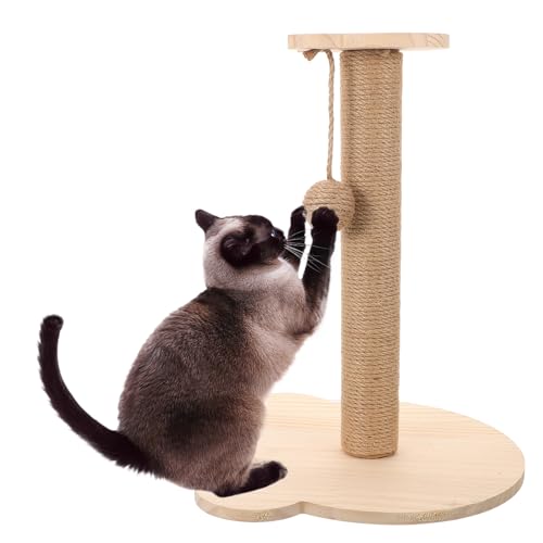 Rascador para gatos vertical con base de madera y cuerda sisal miniatura 4