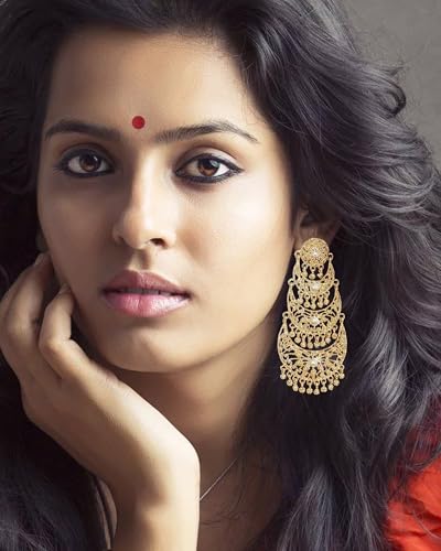 Jhumkas Indian Earrings for Women Indian Bollywood Chandelier Tassel Earrings Gold Ethnic Traditional Jhumka Jhumki Ear-Rings Wedding Party Prom In-dian Jewelry Accessories Gift4