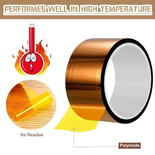 Image of 1 Roll High-Temperature Resistant Tape 2inch x 33m(108ft), No Residue Heat-Resistant Tape for Electric Task, 3D Printing, Soldering, Sublimation, Masking,No Residue