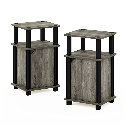 Furinno Brahms 3-Tier End Side Sofa Table/Nighstand with Door, 2-Pack, French Oak/Black - image 8