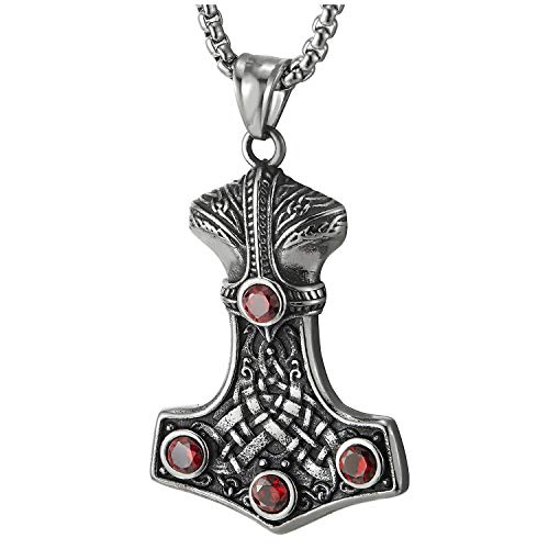 Collier marteau de Thor celte, idée cadeau bijoux anniversaire acier et zircon