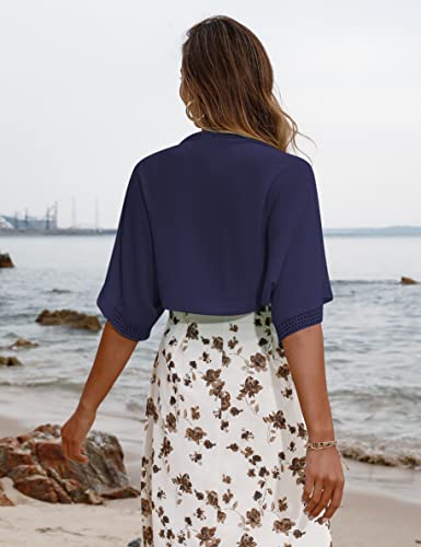 Image of Totatuit Women's Short Sleeve Bolero Shrug for Dresses Open Front Knit Cropped Cardigan Loose Sheer Cardigan Sweater
