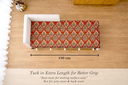 Image of Cloth Fusion Quilted Sofa Cover Seat Mat 2 Seater Chaise, Diamond Trellis | Reversible Jaipuri Print, 150 cm, Seat Cover Only, Decorative Tassel Edging With A Spare, Easy Tuck-In Hold, Not Anti-Slip