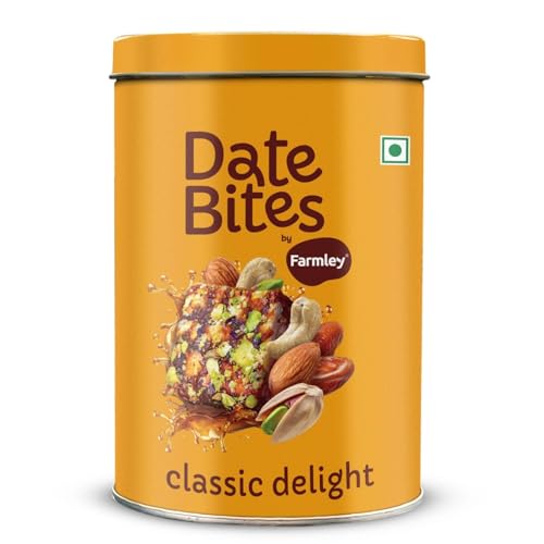 Image of Farmley Date Bites I Dates Barfi Made with Dates, Pista, Cashews, Almonds, Honey and Pure Ghee I Dry Fruits Nuts, Healthy Snacks Sweets,Gluten Free, No Added Sugar (200g, Dates Bites Jar) (Pack of 3)