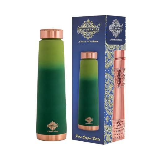 Image of INDIAN ART VILLA Pure Copper Green Pyramid Ombre Silk Finish Bottle - 800 ML, Ayurvedic Health Benefits, Ideal for Home, Office, Gym & Travel