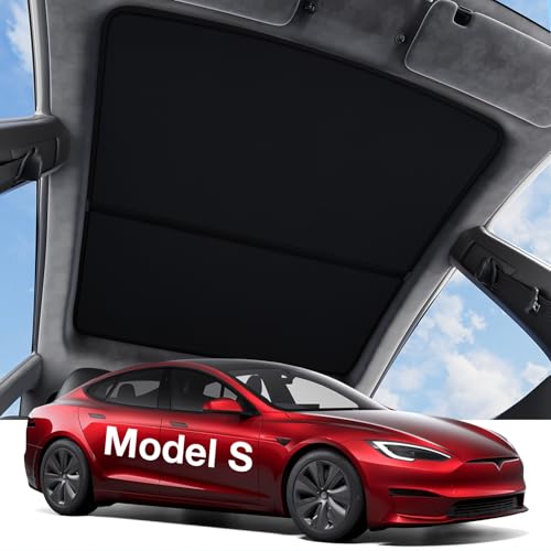 Wigoo Tesla Model S Sunshade Roof [Never Sag Nano Ice-Crystal Coatings] 3-Gen Heat Insulation Glass Roof Sun Shade Accessories for Tesla Model S 2020~2026 Tesla Interior Black