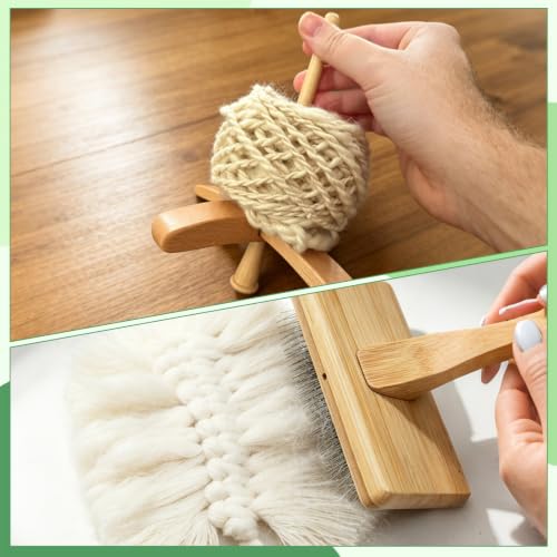 Wollkardierer-Set mit Holztropfenspindel und Garnständer – Bild 8