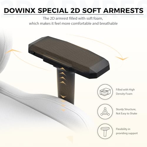 Dowinx Gaming Chair with Massage Lumbar Support Footrest, Fabric Computer Gamer Chair with Pocket Spring Cushion Adjustable Comfortable Game Office Chair 300lbs for Adult Teens (White)